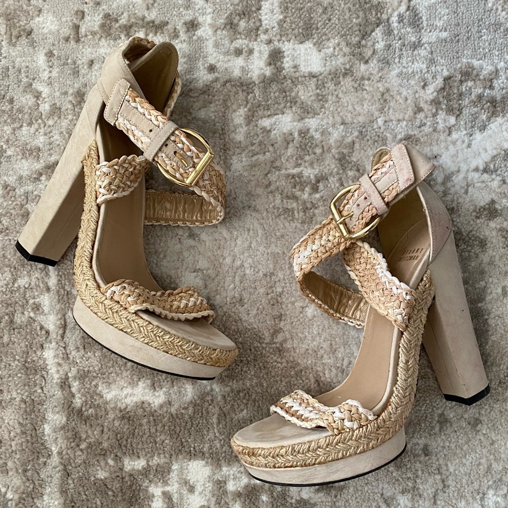 Stuart Weitzman Beige Braided Heels